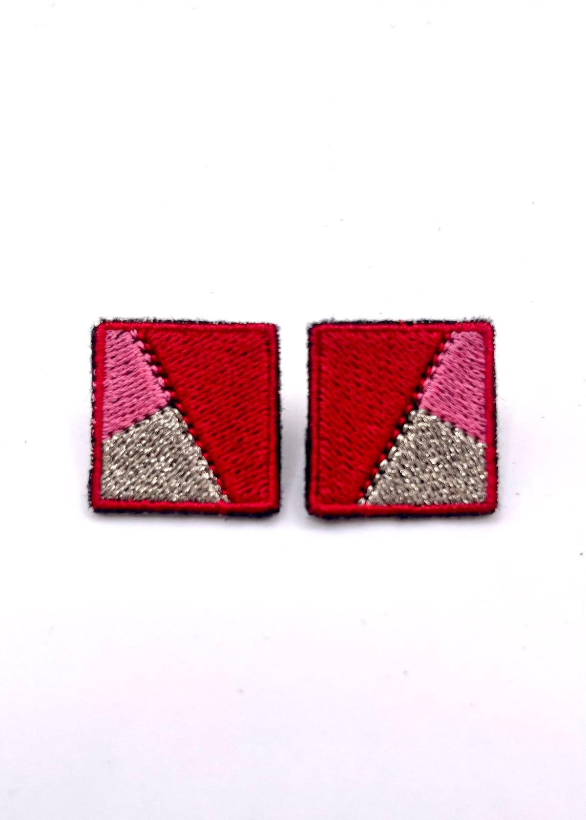 Boucles d'oreilles brodées MINI RITA, coloris Rouge, rose & argent