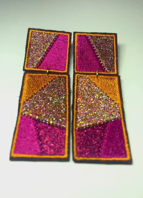 Boucles d'oreilles brodées RITA, coloris Orange & fuchsia (vidéo)