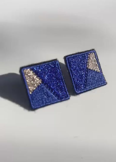 Boucles d'oreilles brodées MINI RITA, coloris Bleu & argent (vidéo)