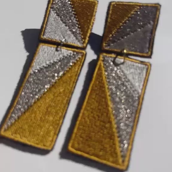 Boucles d'oreilles brodées RITA, coloris Moutarde & argent (vidéo)