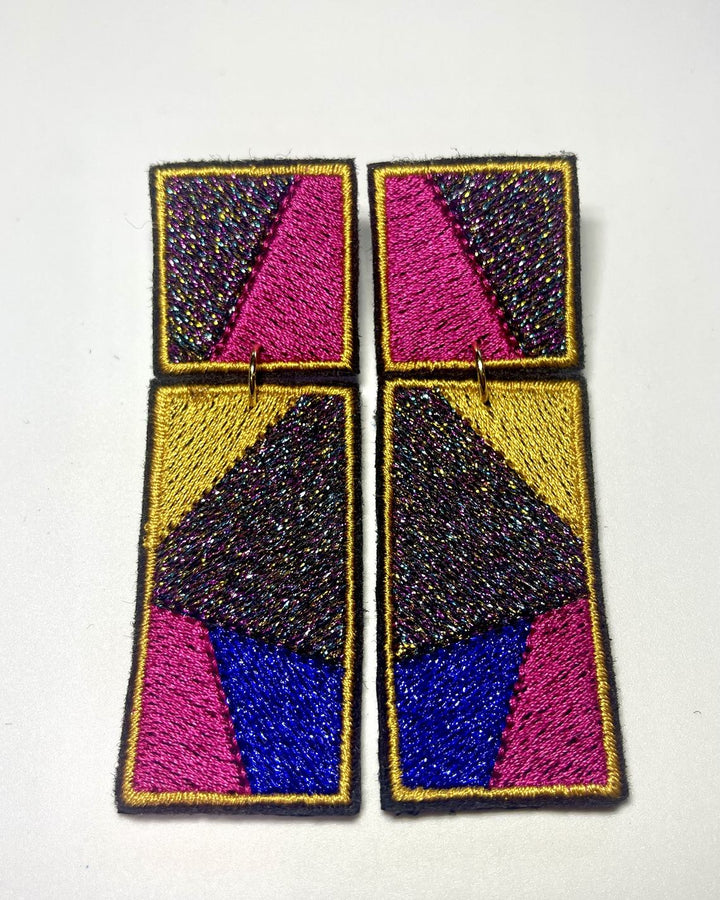 Boucles d'oreilles brodées RITA, coloris Jaune, fuchsia & bleu